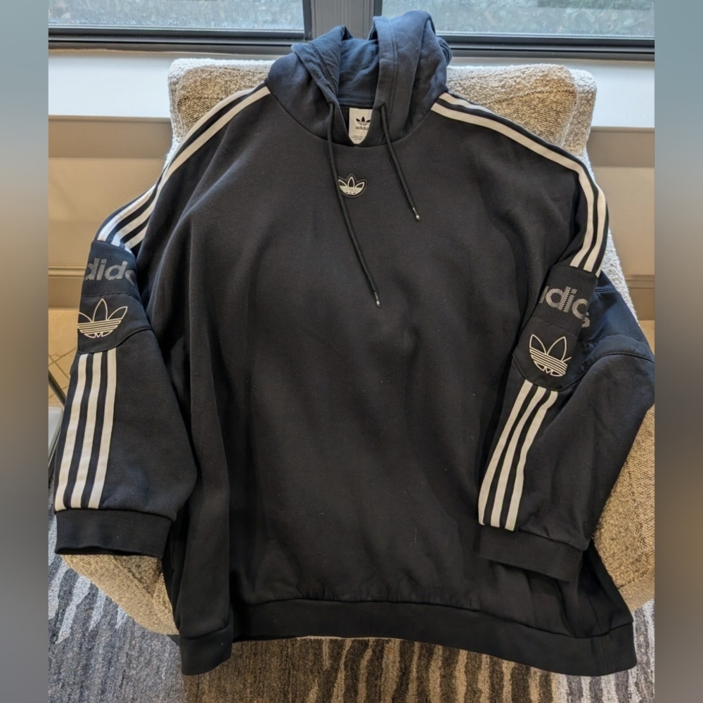 Black Adidas Trefoil Hoodie with Embroidered Logo - EUC Sz 2XL